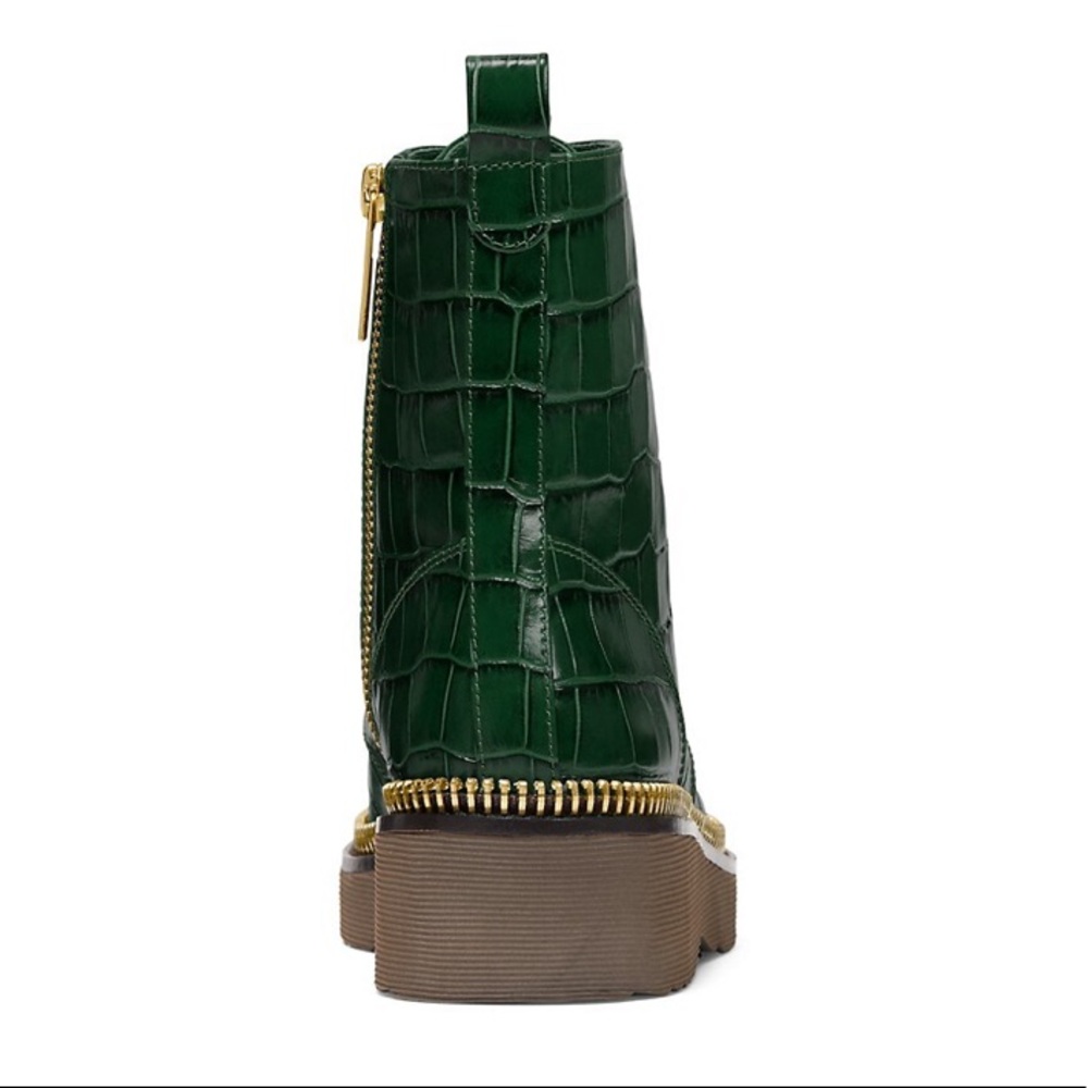 Michael Kors Haskell croc embossed leather bootie, combat boots, moss green, 9.5 - Picture 5 of 15